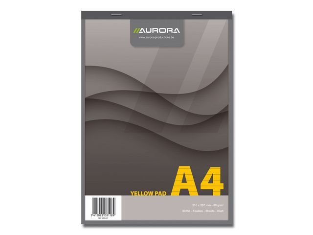 Schrijfblok Aurora A4+ lijn 4gt geel/blk