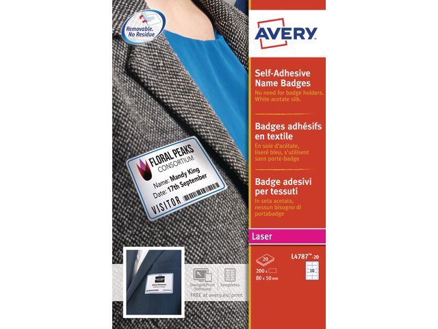 Avery Bedrukbare en beschrijfbare naambadge - zelfklevend 50 x 80 mm blauw kader, L4787-20 (pak 200 stuks)