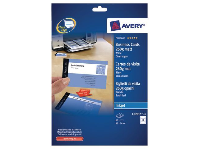 Avery Quick & Cleanu2122 visitekaartje 85 x 54 mm, 260 g/mu00b2, C32015, Inkjet (pak 80 stuks)