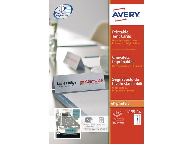 Avery Tafelnaambordje 210 x 60 mm, L4796-20 (pak 20 stuks)