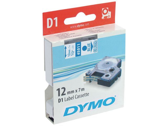 D1 labeltape 12 mm Blauw op transparant 45011