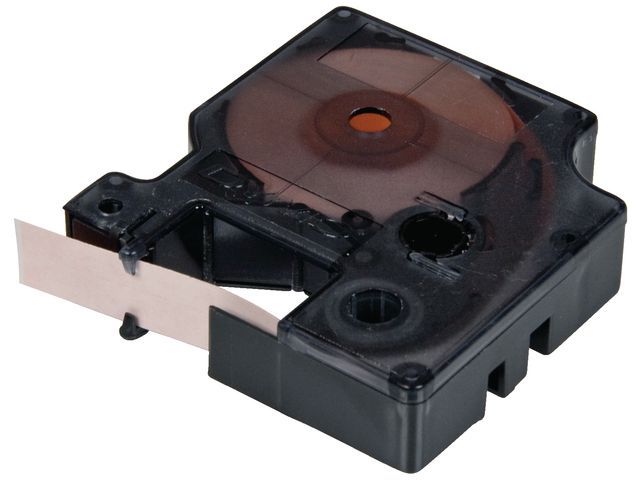 Dymo Industriu00eble vinyl etikettencassette zwart op oranje 12 mm x 5,5 m verpakking met 1 stuk