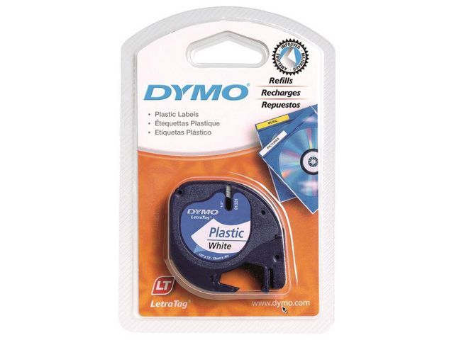 Tape Dymo Letratag 91201 12mm zw/wit