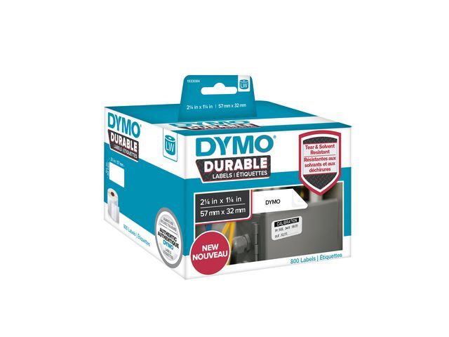 Dymo LW Durable adresetiketten, polyester, 32 x 57 mm, 800 etiketten, wit (rol 800 stuks)