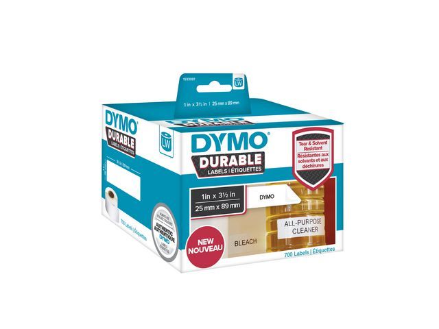 Dymo LW Durable labels, 89 x 25 mm, 2 x 350 etiketten, wit (rol 700 stuks)