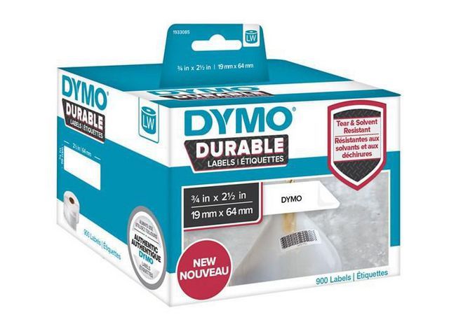 Dymo LW Durable streepjescode-etiketten, 64 x 19 mm, 900 etiketten, wit (rol 900 stuks)