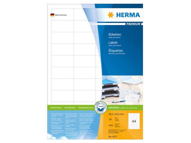 Herma PREMIUM etiketten met rechte hoeken 48,3x25,4 mm, 4272 (pak 4400 stuks)