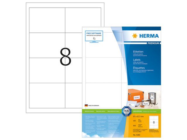 Herma PREMIUM etiketten met rechte hoeken 97x67,7 mm, 4280 (pak 800 stuks)