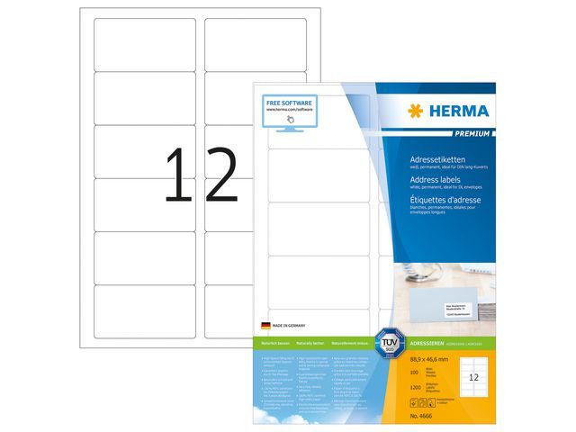 Herma PREMIUM etiketten met ronde hoeken 88,9x46,6 mm (pak 1200 stuks)