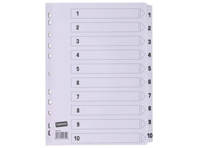 Our Choice Tabbladen wit karton 11 rings, A4, bedrukte tabs, 1-10 (set 10 vel)