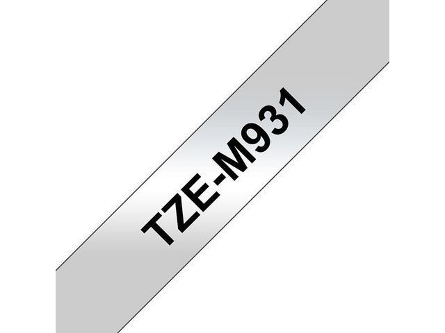 Tape P-Touch TZ-M931 12mm zw op zlvr mat