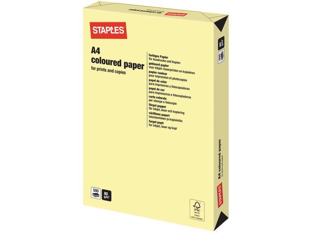 Staples Gekleurd papier A4, 80 g/mu00b2, kanariegeel (pallet 200 x 500 vel)