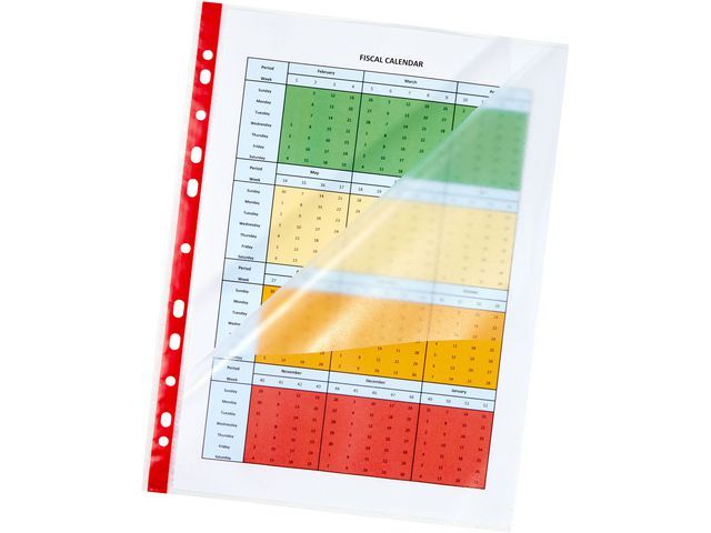 Staples Standard Plus-insteekhoezen, A4, 0,08, transparant met rode, verstevigde rand, polypropyleen, 302 x 230 mm (pak 25 stuks)